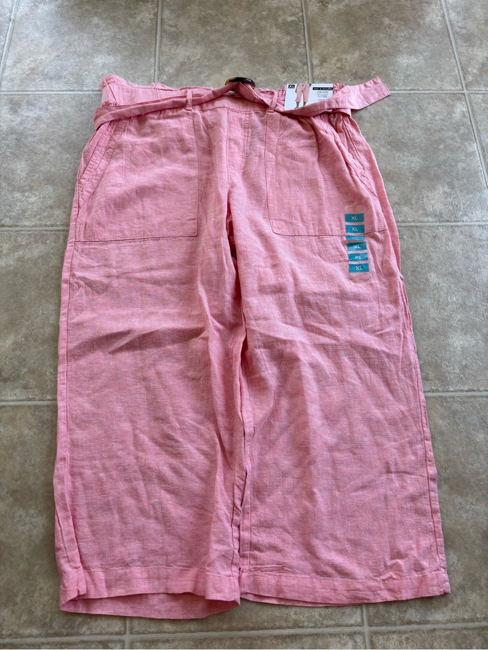 Zac & Rachel Pink Wide-Leg Linen-Blend Capris with Belt
